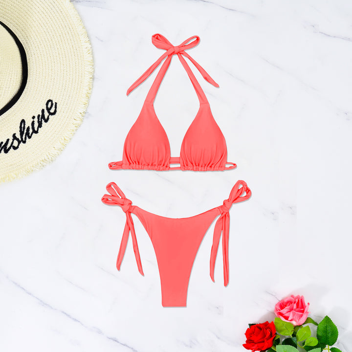 Dame triangel-bikini med raffinerede binde bånd og høj-elastisk stof Skovae
