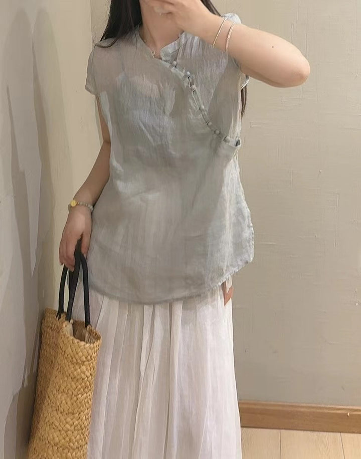Femme Stilfuld Kortærmet Linned-Top Stilla