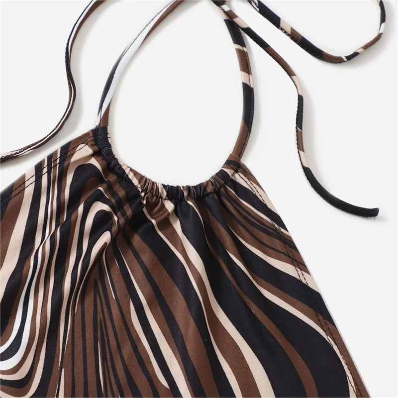 Dame trendy Halter-top med elegant indpakningsdesign og grafisk print Skovae