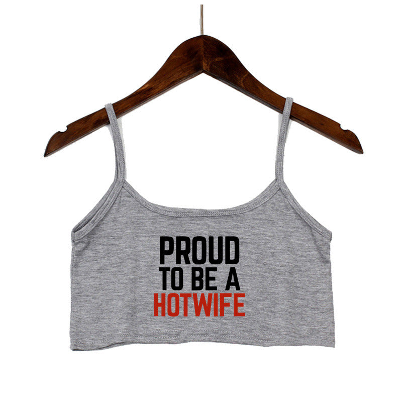 Dame Crop-top med moderne skrifttyper og justerbare stropper Skovae