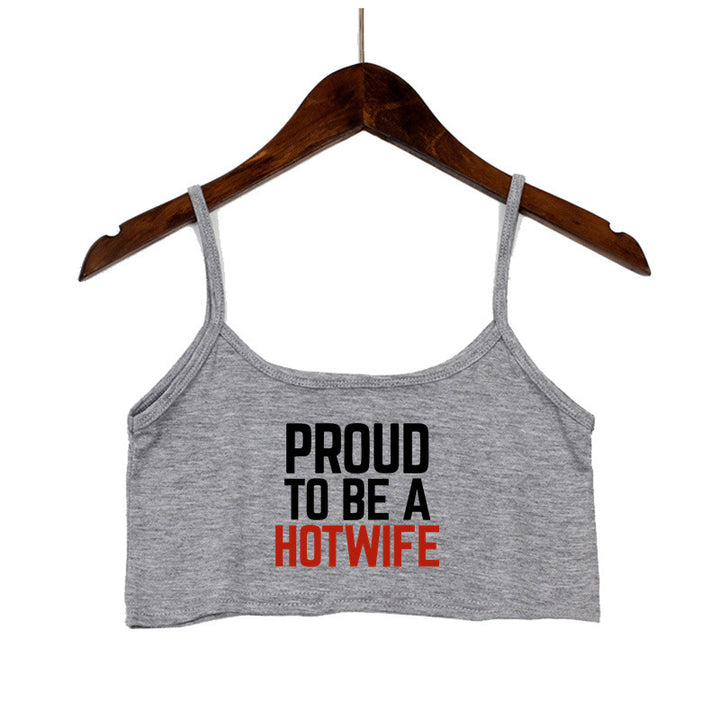 Dame Crop-top med moderne skrifttyper og justerbare stropper Skovae