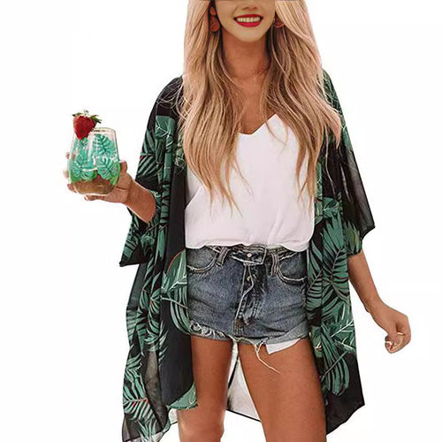 Dame stilfuld kimono med botanisk tryk Stilla