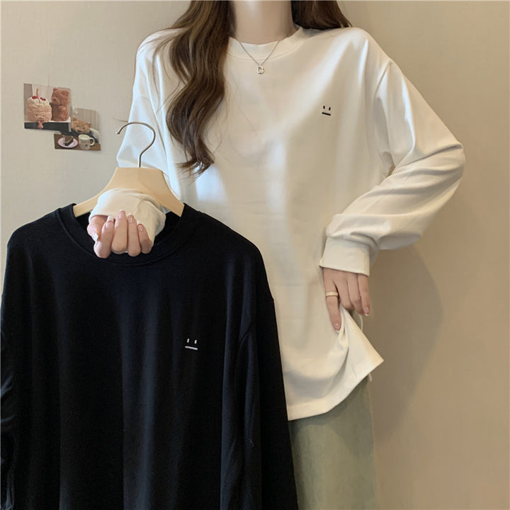 Dame Relaxed Fit Langærmet T-shirt med minimalistisk grafik Stilla