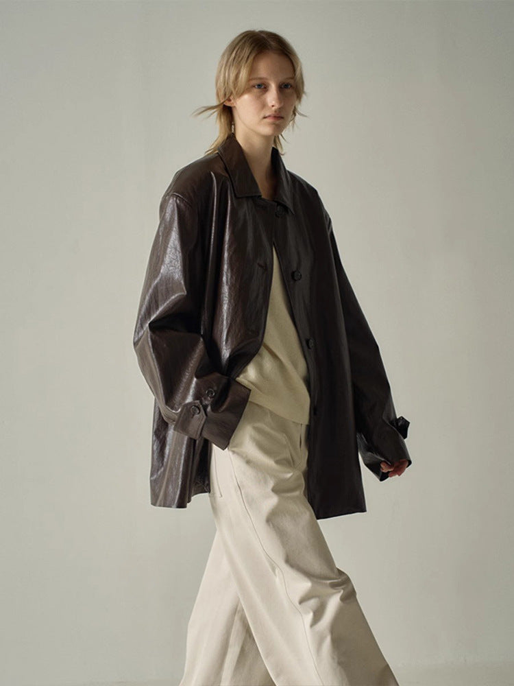 Kvinders fashionable faux læderjakke med oversized pasform Stilla
