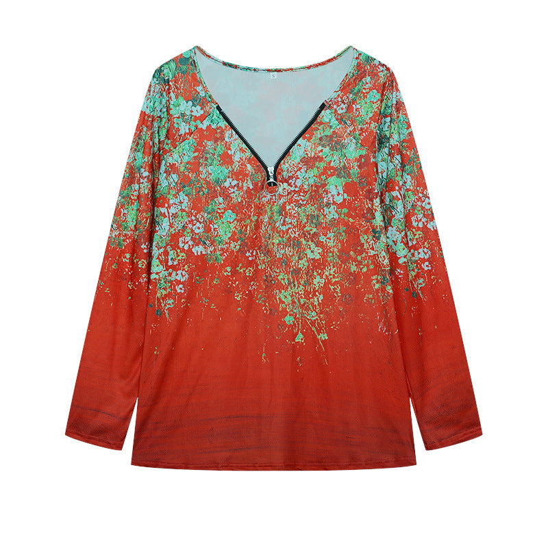 Dame Langarm Kunstnerisk Floral Tryktop Stilla