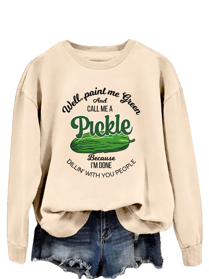 Kvinders sweatshirt med et sjovt agurkmotiv og kreativt tryk Stilla