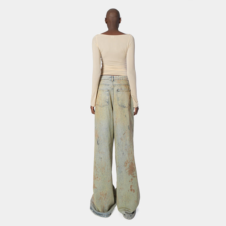 Kvindernes brede jeans med artwork design Stilla