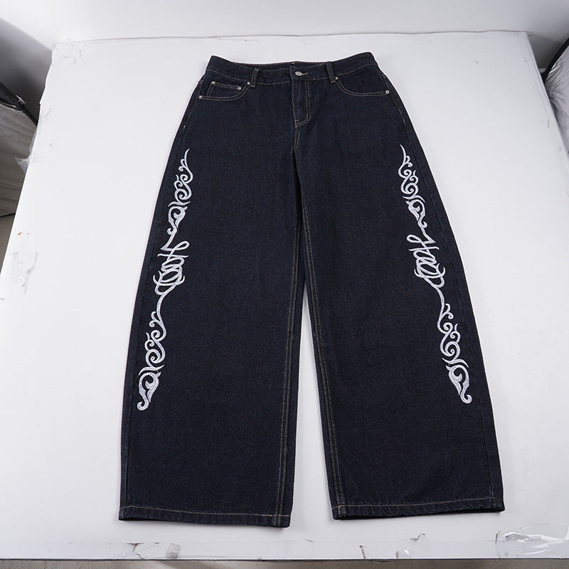 Dame løse jeans med kunstnerisk broderimønster Skovae