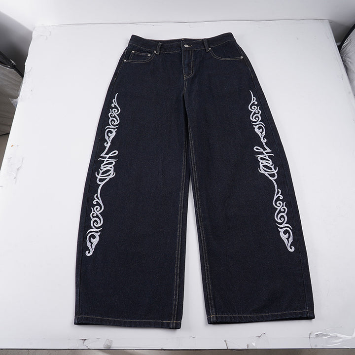Dame løse jeans med kunstnerisk broderimønster Skovae