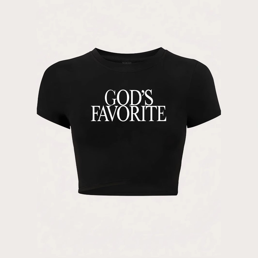 Dame Crop-T-Shirt med kunstnerisk skrift Skovae