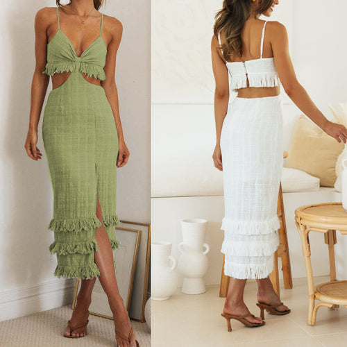 Dame Maxi Kjole i Boho-stil med frynser Stilla