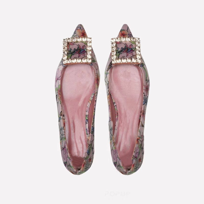 Dame Elegante Blomsterdesign Ballerinas med dekorativ spænde Stilla