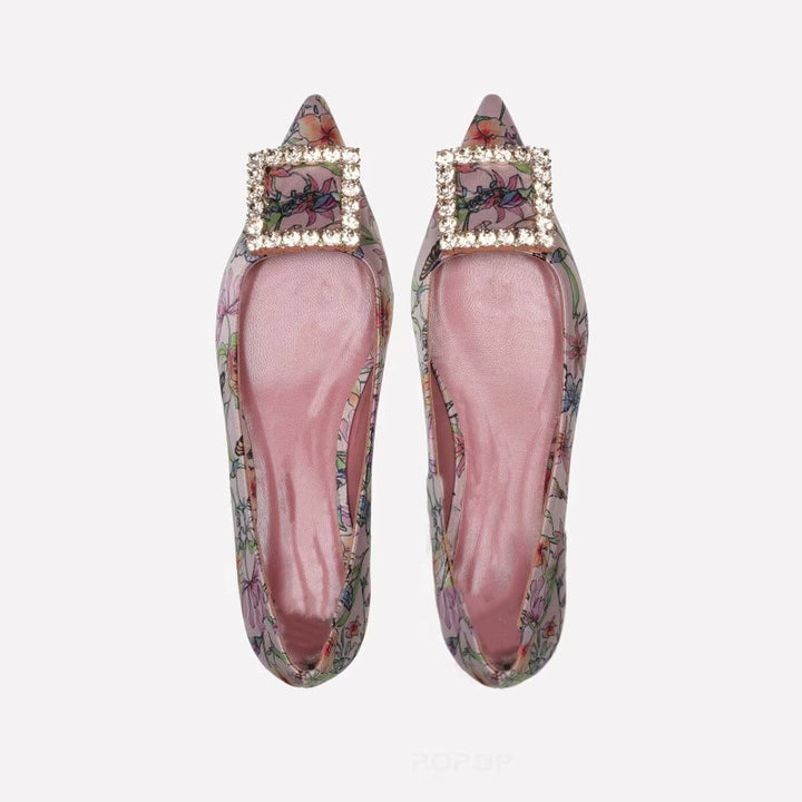 Dame Elegante Blomsterdesign Ballerinas med dekorativ spænde Stilla