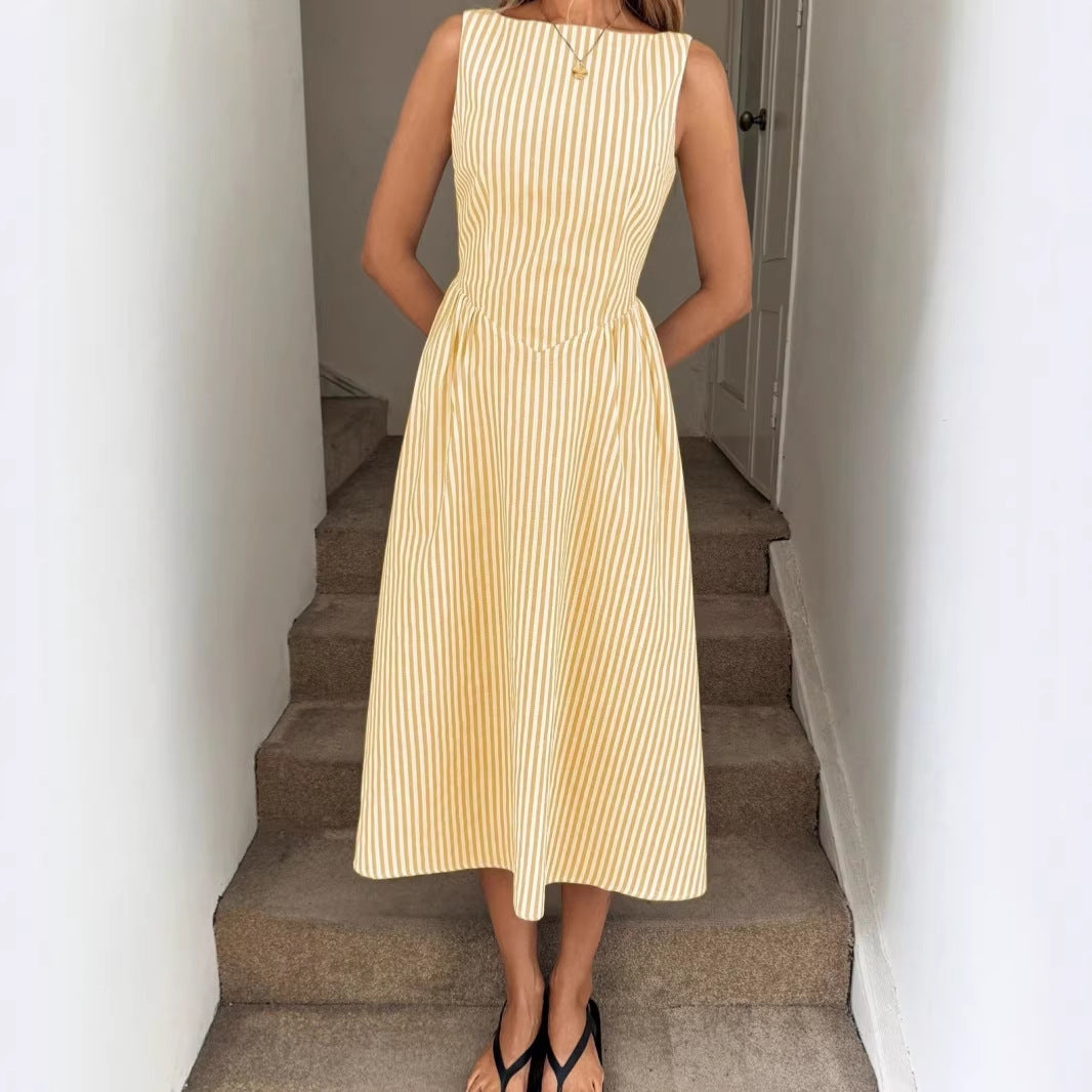 Dame Elegant Midi-Kjole i Stribet Look Skovae