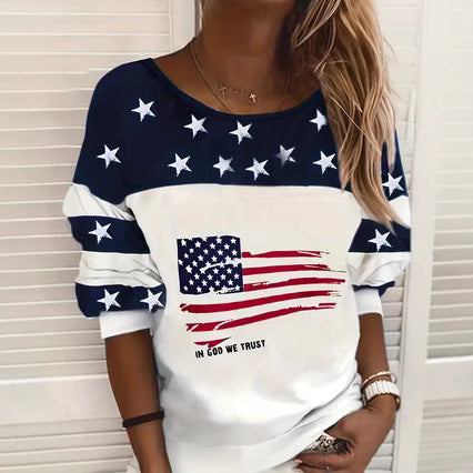 Damer afslappet sweatshirt med stjernedesign og flagmotiv Stilla