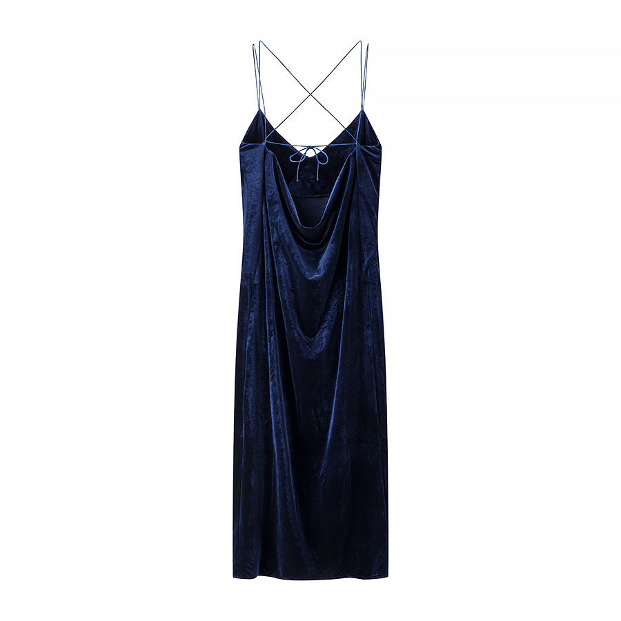 Dame Satin Maxikjole med justerbare stropper og elegant draperingsdesign Stilla