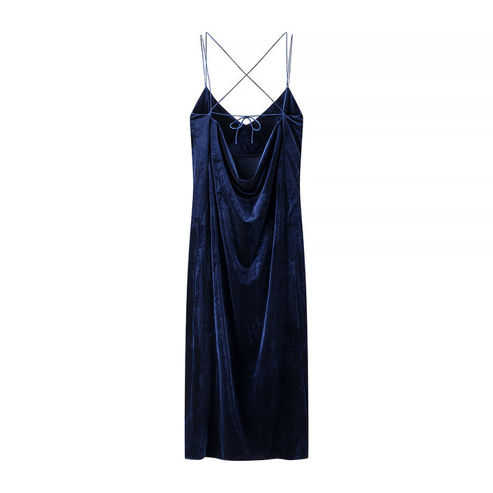 Dame Satin Maxikjole med justerbare stropper og elegant draperingsdesign Stilla