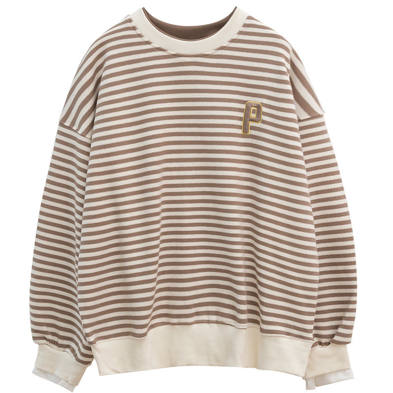 Dame Størrelser Stribet Sweatshirt med Statement-rib Stilla