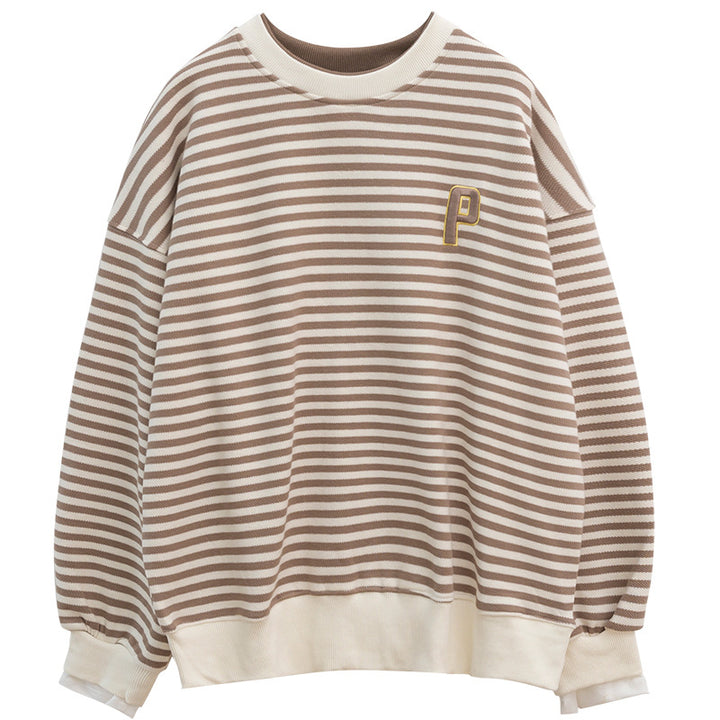 Dame Størrelser Stribet Sweatshirt med Statement-rib Stilla