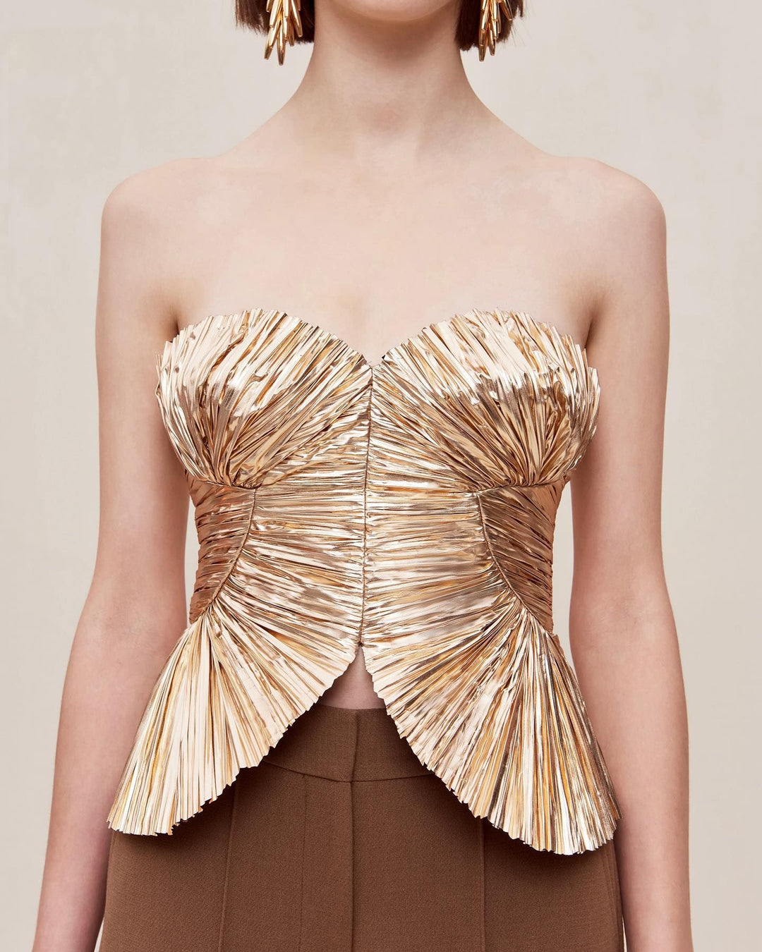 Damer Couture Bustier med skinnende plisserede indlæg og peplum-snit
