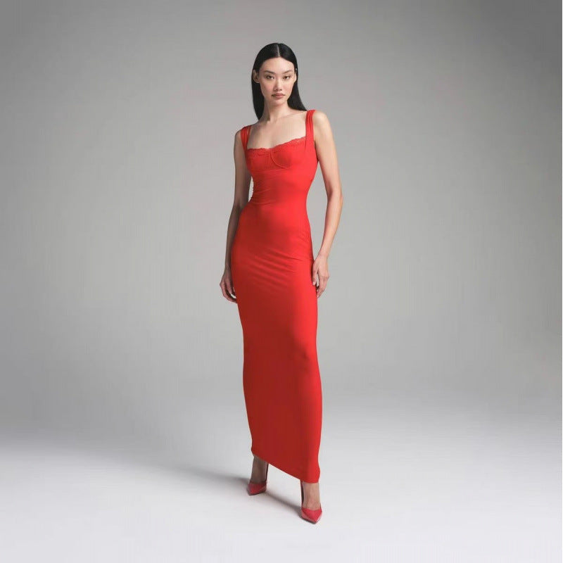 Damer Elegant Firkantet Hals Bodycon Kjole Stilla