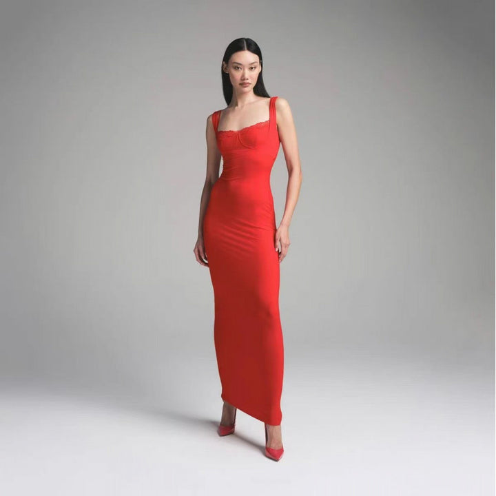 Damer Elegant Firkantet Hals Bodycon Kjole Stilla
