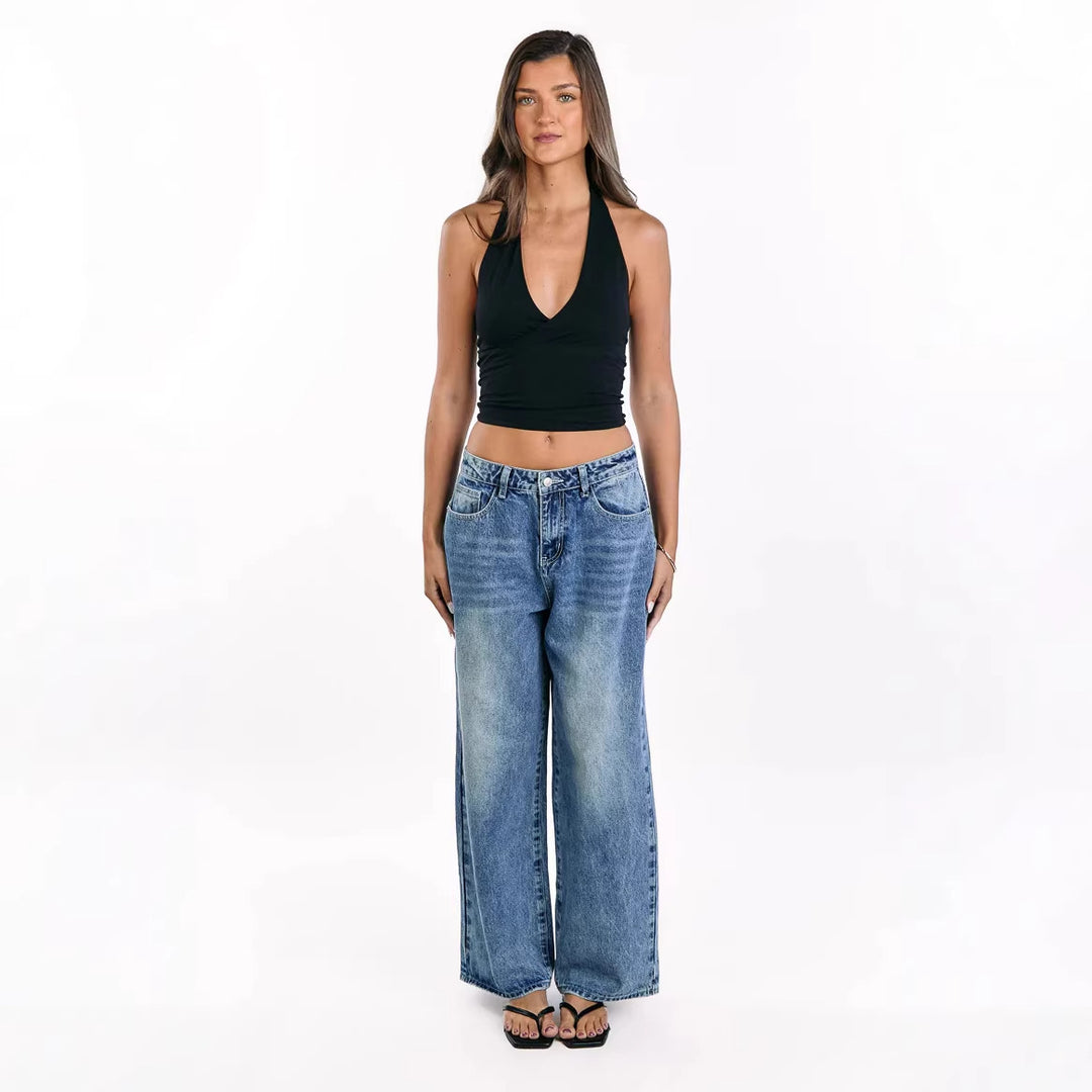 Kvindernes brede jeans med høj talje og afslappet stil Skovae