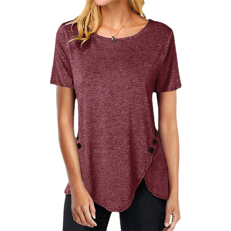Damer asymmetrisk T-shirt med knapdetaljer Stilla
