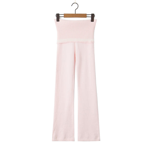 Dame Wide-Leg-Sportbukser med elastisk talje og fin ribstrik Stilla