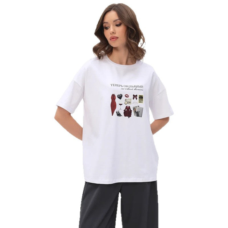 Dame T-shirt med kreativ grafiktryk og afslappet oversized skæring Stilla