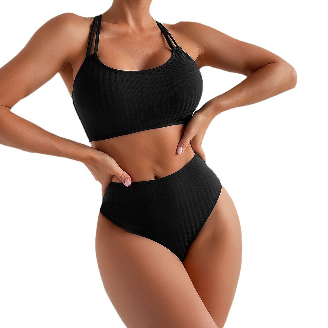 Dame Højskåret Bikini-Sæt med moderigtigt Ryg-design og justerbare Stropper Stilla