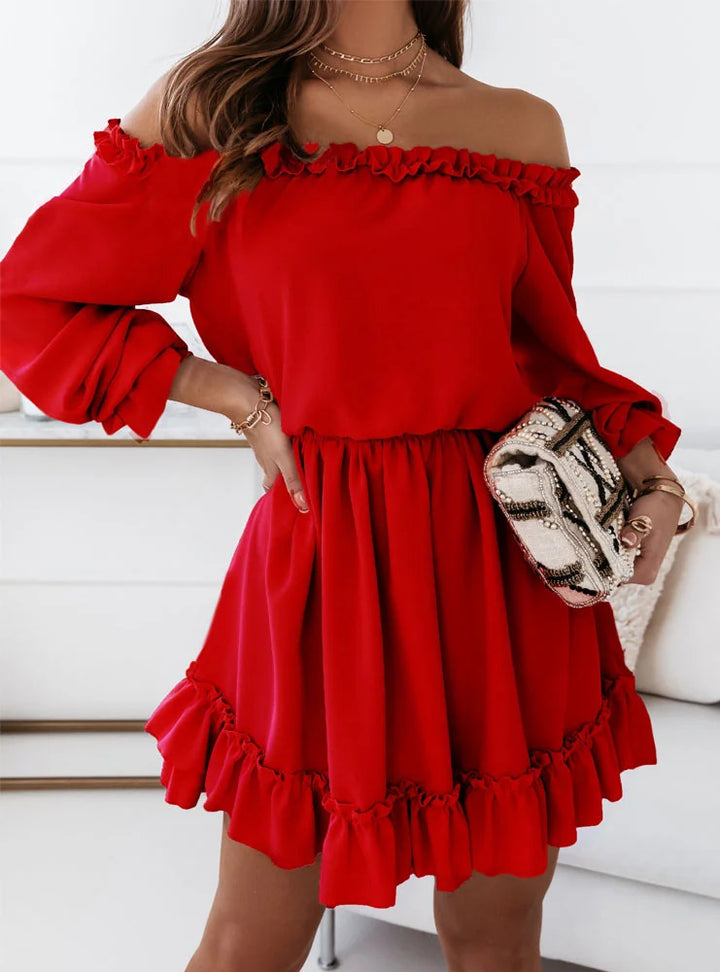 Dame Off-Shoulder Kjole med Ruffle-detaljer og elastisk Bånd Stilla