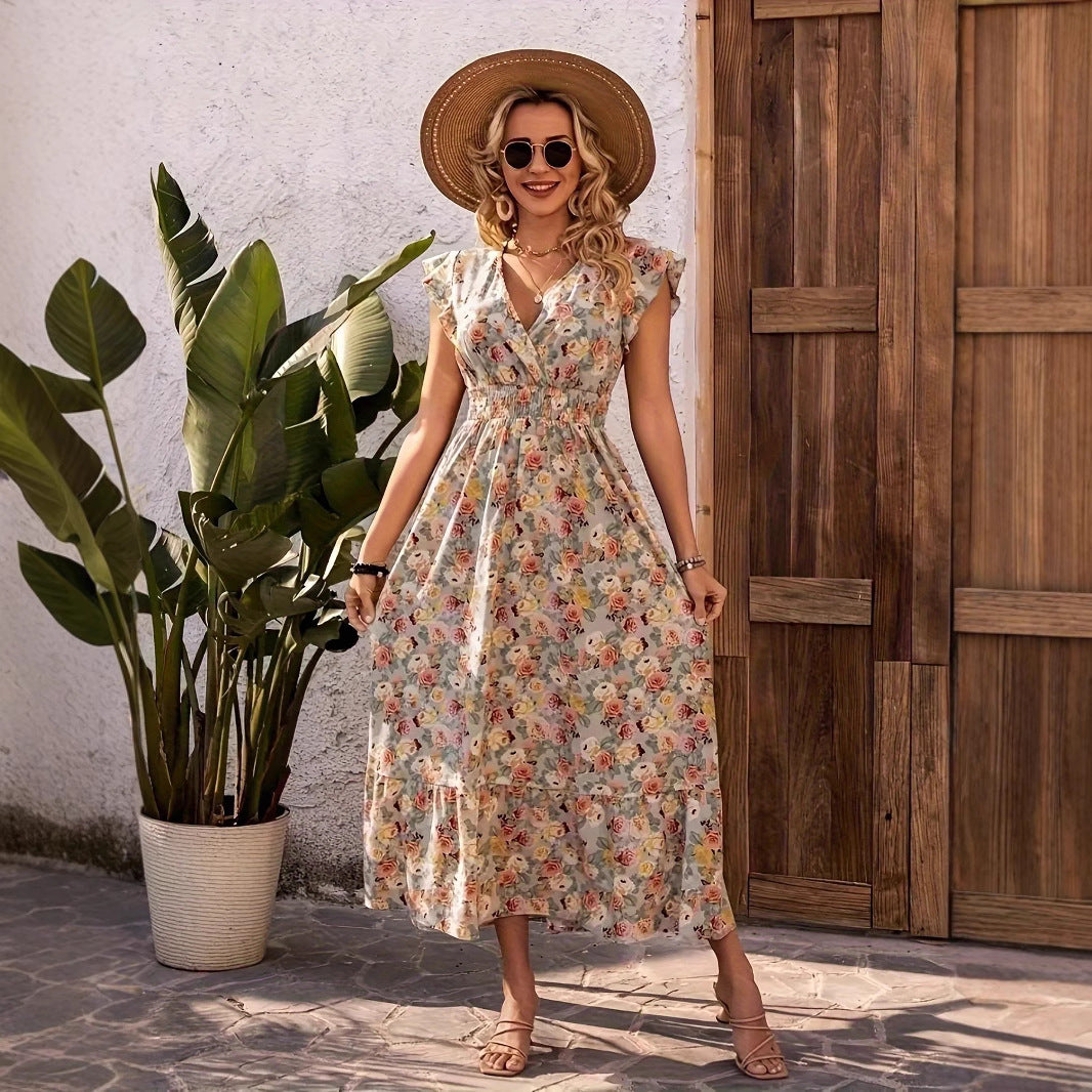 Kvinder Floral Print Stufenkjole Maxi Stilla