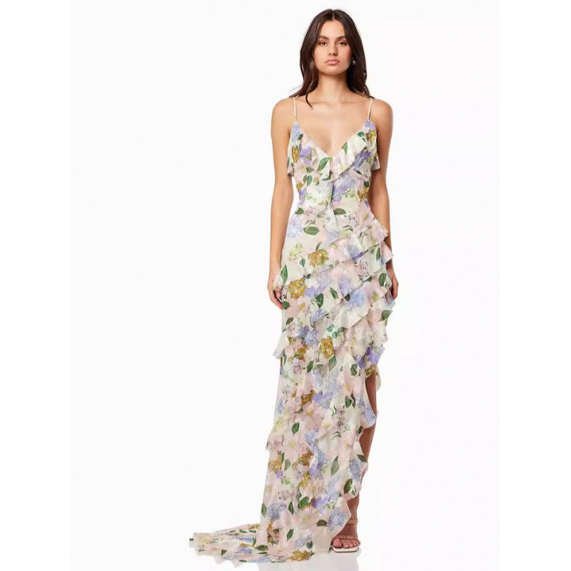 Femme Floral Volant Høj-Lav Kjole Stilla
