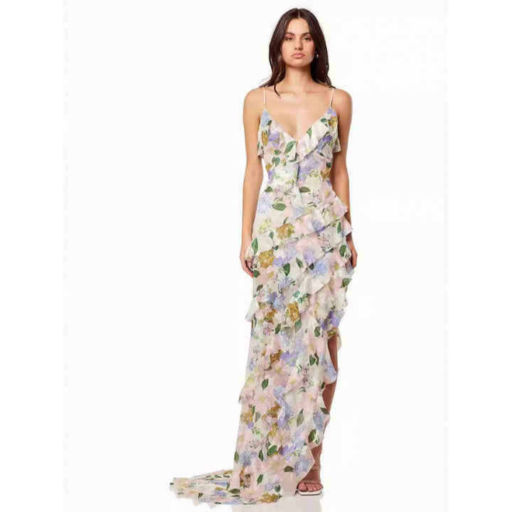 Femme Floral Volant Høj-Lav Kjole Stilla