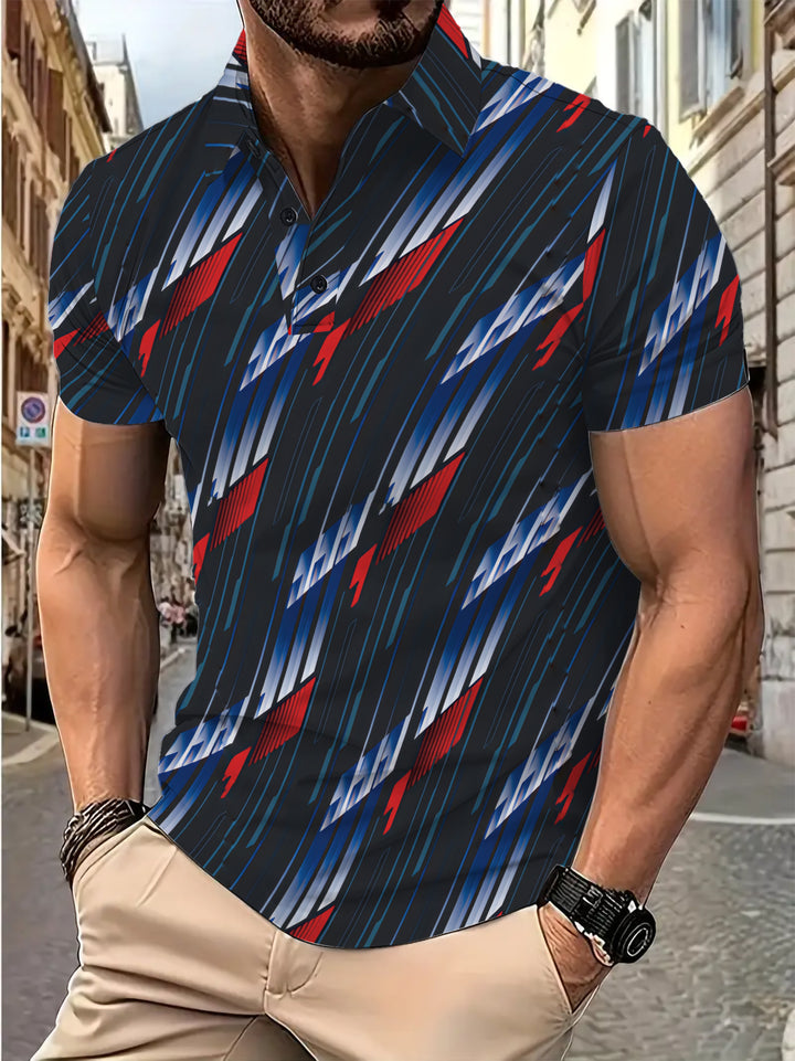Herren kortærmet poloshirt med dynamisk grafikdesign og stilfulde kontraster Stilla