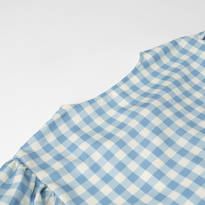 Dame Rüschenshirt med ternet mønster og romantisk bånd Stilla