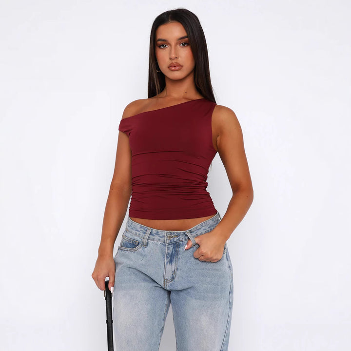 Dame Crop-Top med blomstret design og off-shoulder skæring Skovae