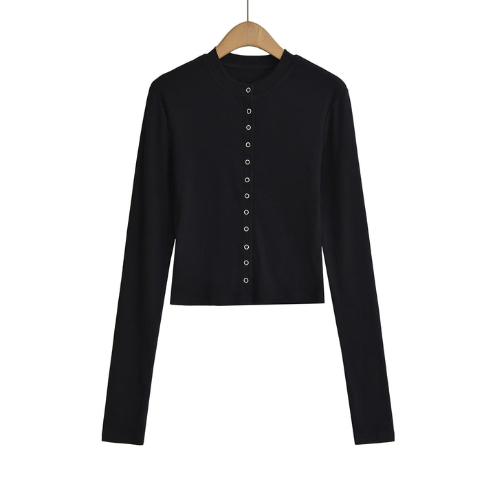 Dame cropped Langærmet skjorte med elegant knapliste og fint ribbet materiale Stilla