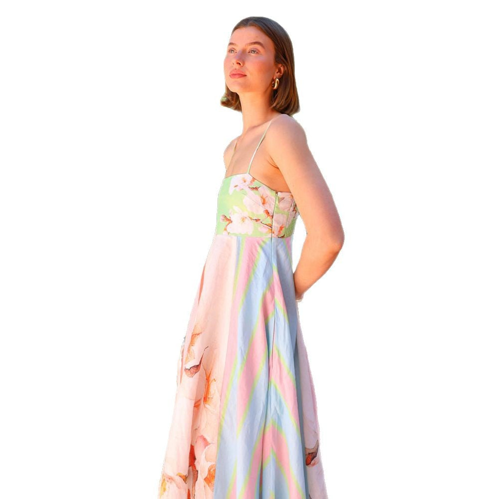 Dame maxikjole med blomster- og stribet design Stilla