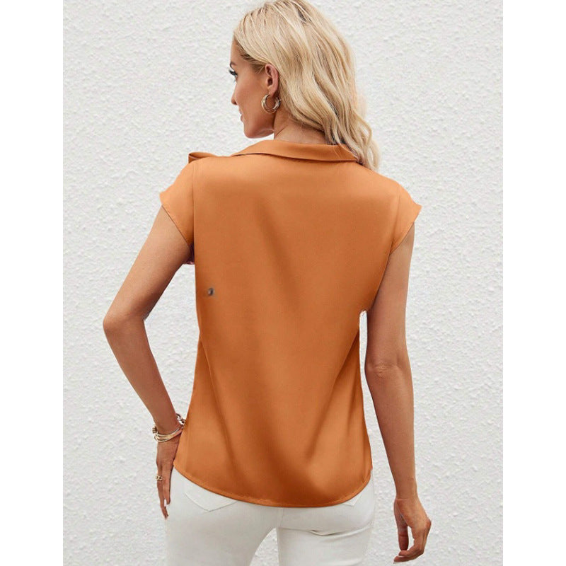 Dame Elegant Satinbluse med Sløjfedetalje Skovae