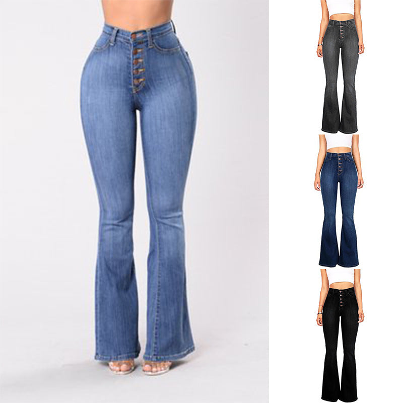 Dame flared jeans med høj talje og knaplukning Stilla