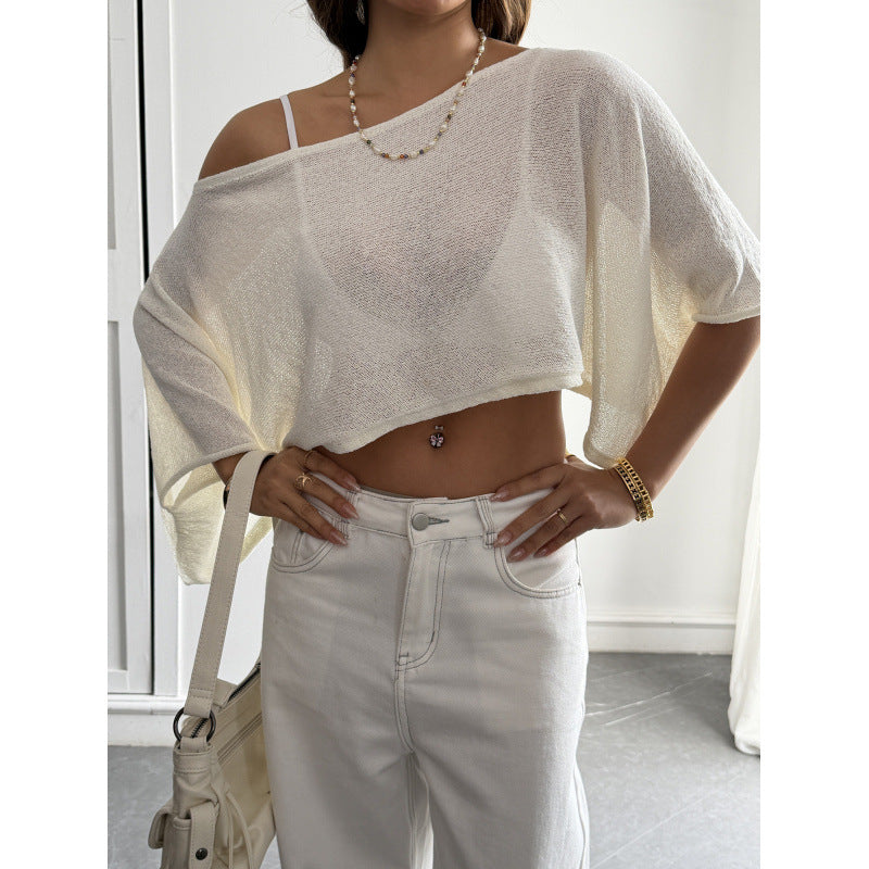 Damen Flockiges Crop-Top mit asymmetrischem Design und tiefem Ausschnitt Skovae