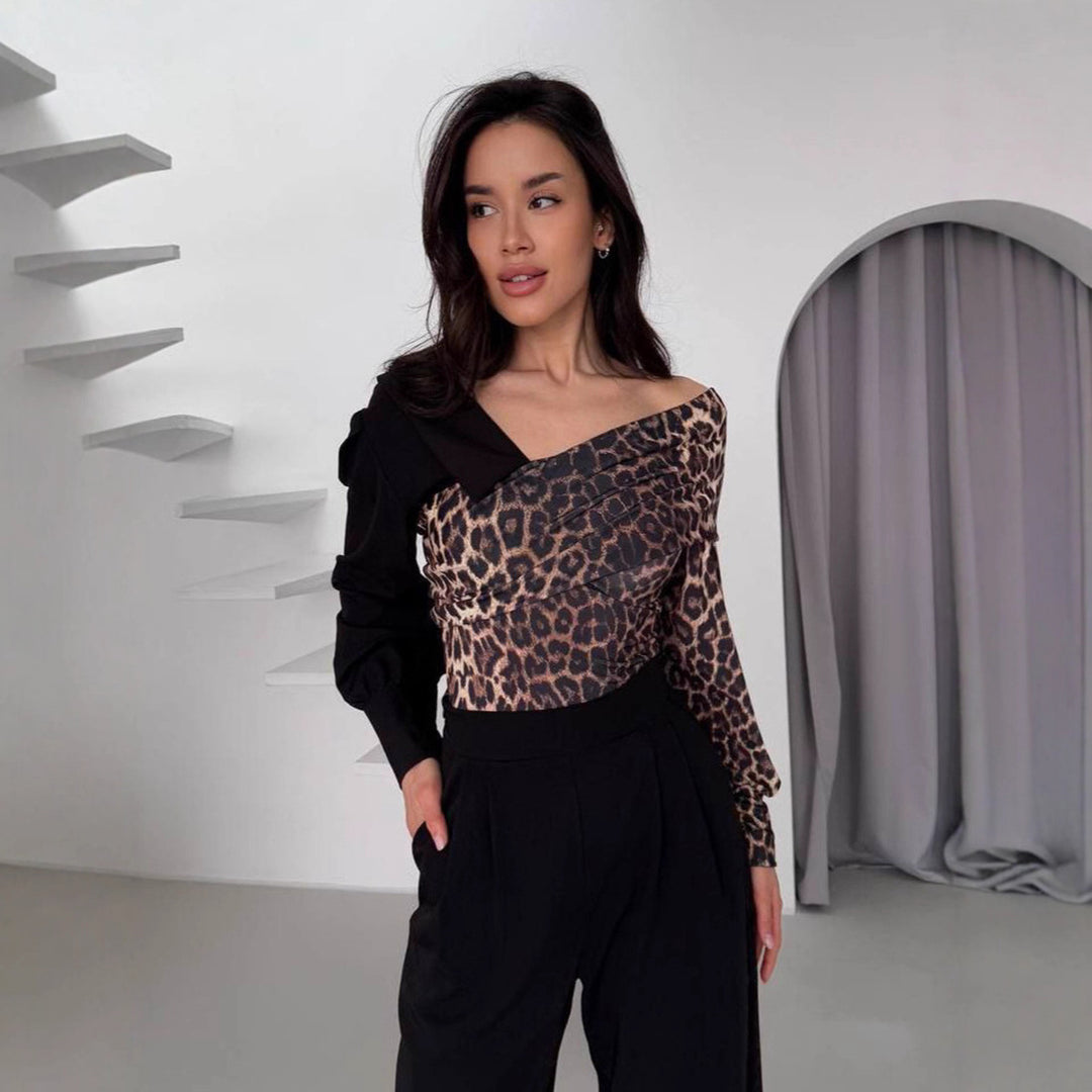 Dame Elegant off-the-shoulder top med dyremotiv Stilla