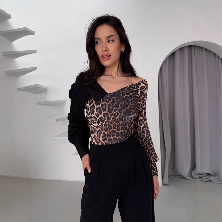 Dame Elegant off-the-shoulder top med dyremotiv Stilla