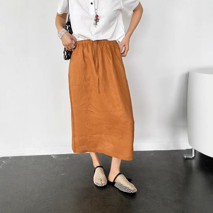 Dame Linned Maxi Skirt med justerbar Talje Knote Stilla