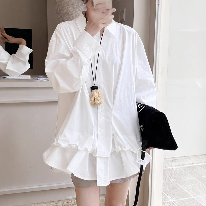 Dame elegant bluse med volant og fine detaljer Stilla
