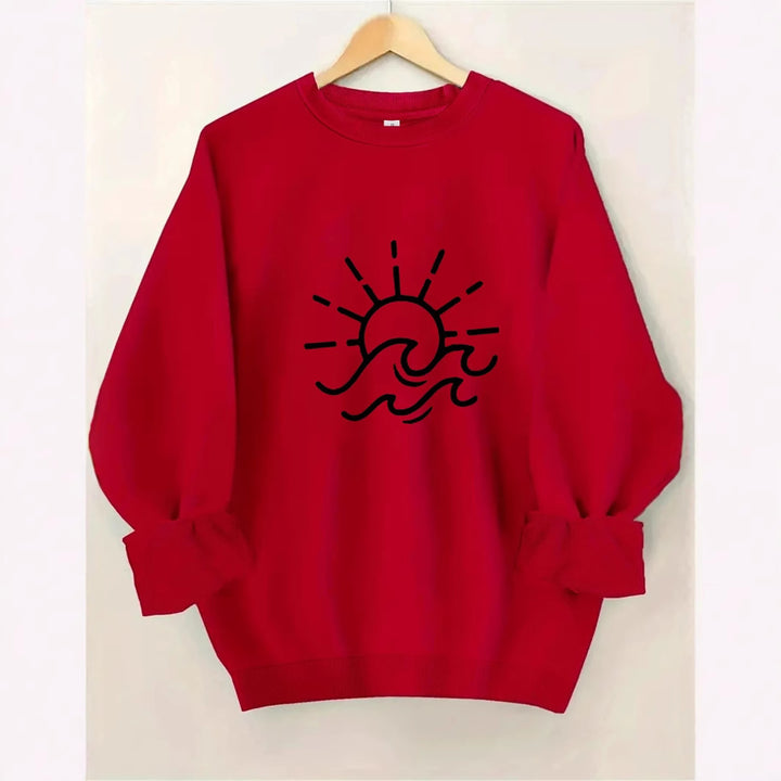 Kvinders sweatshirt med kreativt sol- og bølgedesign Stilla