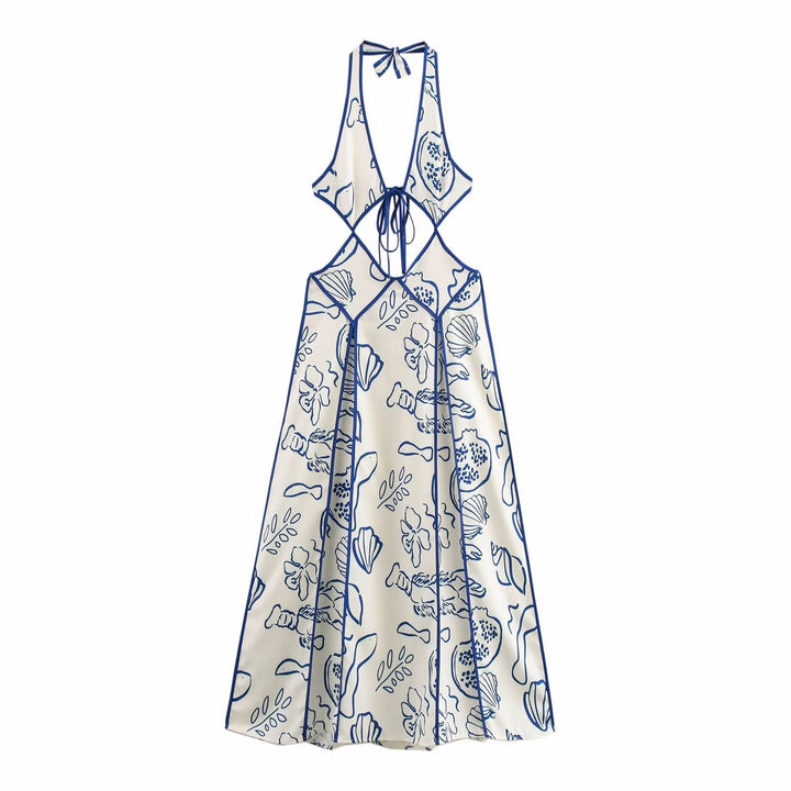 Dame Halterneck Floral Maxi Kjole med Udsnit Detalje Stilla