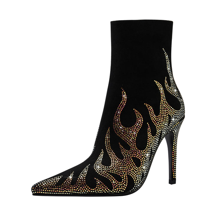Dame High-Heel Støvler med Flamme mønster og Strass-akkenter Stilla